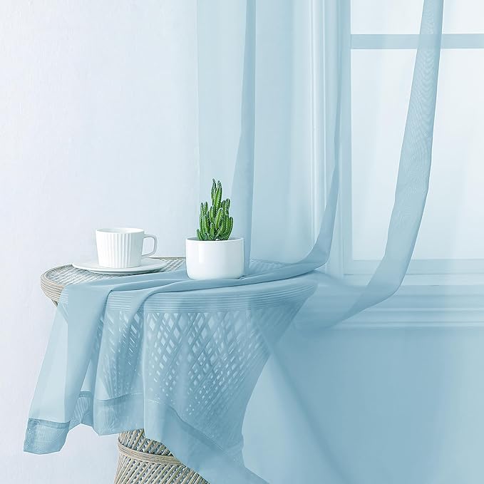 Lecloud Sky Blue Sheer Curtains 78 Inches Long 2 Panels, Light Filtering Voile Solid Airy Curtains, Transparent Farmhouse Decor with Dual Rod Pocket for Living Room Bedroom, Each 42" W x 78" L