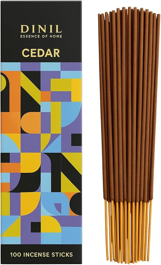Dinil Cedar Incense Sticks – 100 Sticks | Hand-Rolled, Charcoal-Free | Clean Burn, Low Smoke | Aromatic Incense for Meditation, Yoga & Home Fragrance