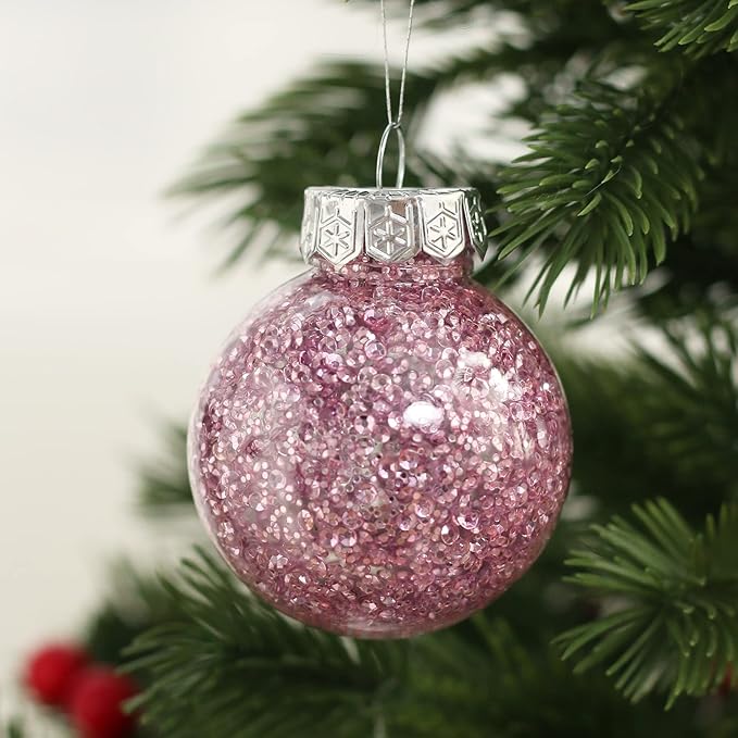 Christmas Ornaments Set, 32Pcs Clear Plastic Shatterproof Christmas Ball Hanging Ornaments for Xmas Tree Decorations, for Indoor Home Thanksgiving Party Holiday Decor - Pink.