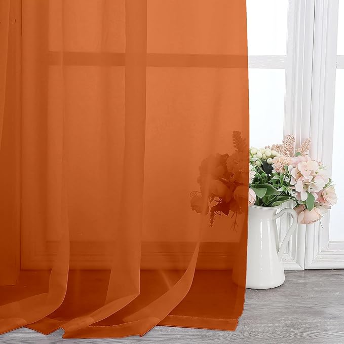 Lecloud Orange Sheer Curtains 78 Inches Long 2 Panels, Light Filtering Voile Airy Curtains, Balance Light Privacy Window Treatments with Rod Pocket for Bedroom Living Room, Each 42" W x 78" L
