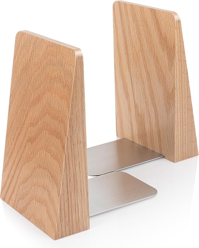 Red Oak Book Ends Heavy Duty Handmade Book Ends for Shelves Decorative Bookends to Hold Heavy Books (Red Oak Large)