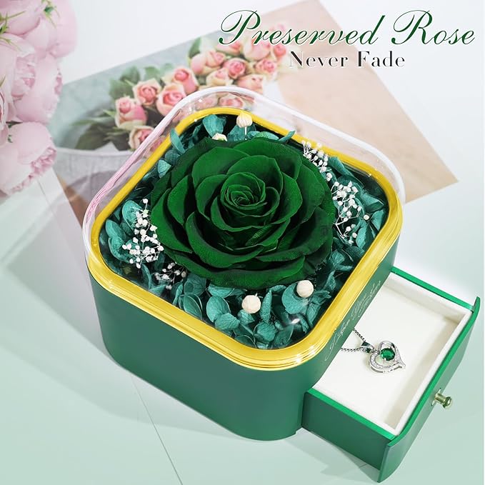 Beferr Birthday Gifts for Women Preserved Real Rose with Necklace Eternal Roses Forever Flowers for Delivery Prime Christmas Day Gifts for Mom Grandma Wife Sister Her from Daughter