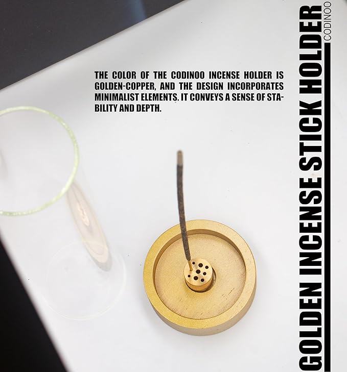 Glass Incense Holder for Sticks,Modern Incense Stick Holder with Ash Catcher[Anti ash Flying], Wooden Incense Burner Holder,Zen Glass Incense Holder,for Spa Home Decor Yoga Meditation[Golden]