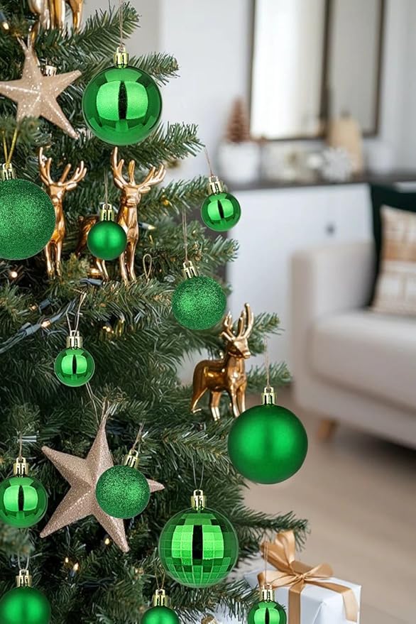 50pcs Christmas Ball Ornaments Dark Green Small Shatterproof Christmas Tree Decorations Xmas Tree Xmas Ornaments Balls with Hanging Loop for Halloween Xmas Wedding Holiday Party Wreath Home Decor