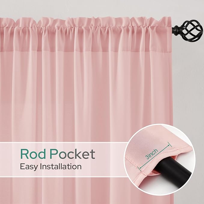 HOMEIDEAS Non-See-Through Pink Privacy Semi Sheer Curtains 96 Inches Long 2 Panels Set Light Filtering Curtains for Living Room Bedroom Drapes,W52xL96