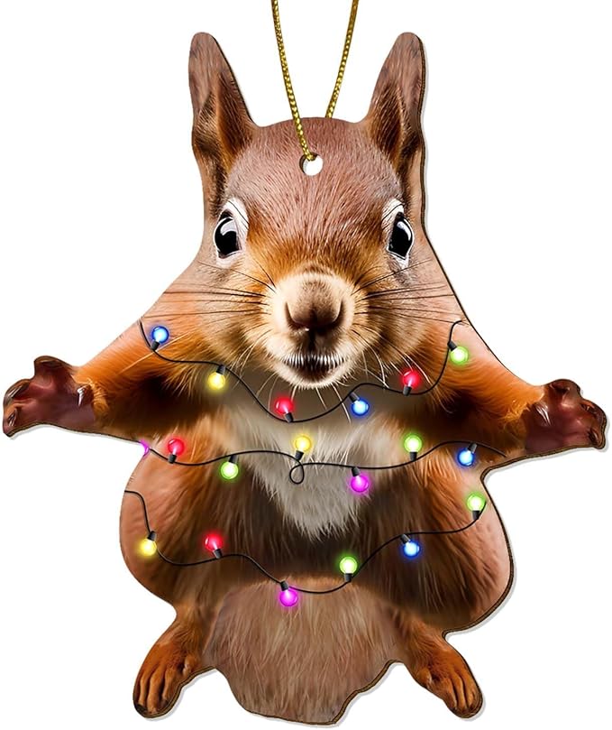 Flying Squirrel Christmas Tree Keepsake Ornaments, Squirrel Themed 2 Side Printed Flat Wooden Ornament, Animal Xmas Hanging Decor