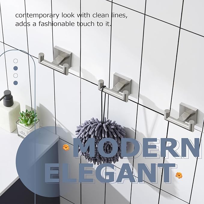 KOKOSIRI Robe Hook Bathroom Double Towel Coat Hooks for Bath Kitchen Wall Mounted, 3 Pack Brushed Nickel Stainless Steel B1015BR-P3