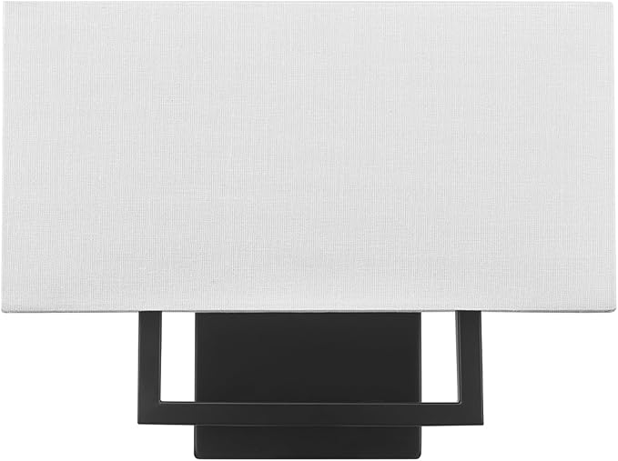 GLOBE Electric 2-Light Wall Sconce, Matte Black, White Linen Shade, Rectangular Cutout Body, Dimmable, 65000081
