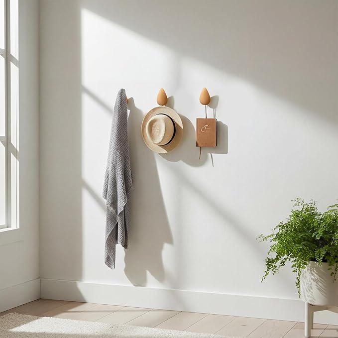 4 Pcs Wooden Coat Hanger Hooks Water Drop Shaped Hat Rack Wall Mounted for Wall Dressing Room Decor