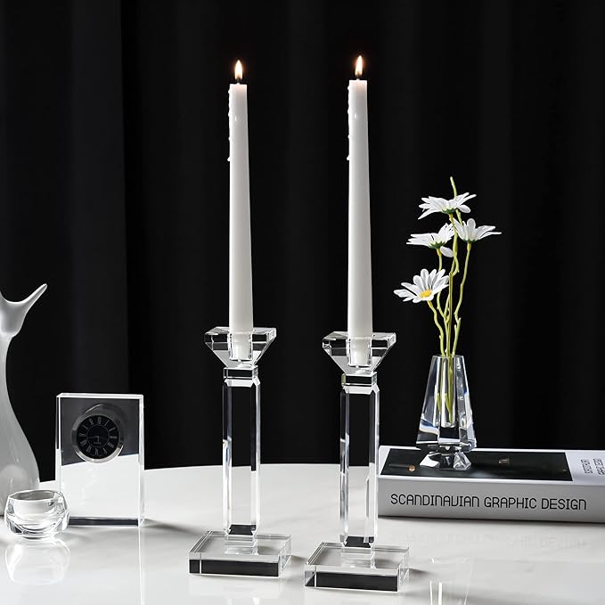 kitCom Crystal Candle Holders Set of 2, 8.27" Tall Crystal Candlestick Holders, Candlestick Holders Taper Candle Holders for Table Wedding Housewarming Gifts Decor