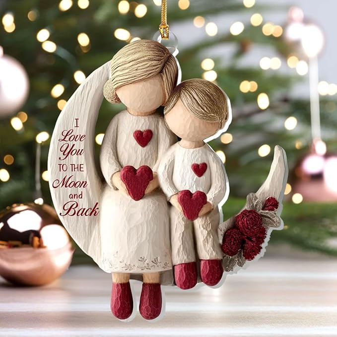 Jesuspirit Grandma & Grandchild Christmas Ornament – Grandma and Me, Acrylic Ornament for Grandmother, First 2025 (I Love You to The Moon and Back)