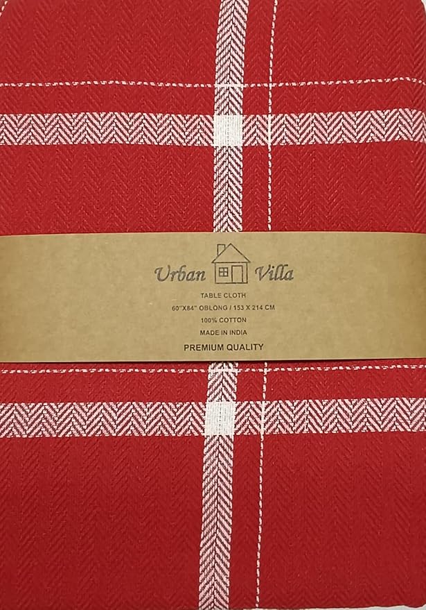 Urban Villa Tablecloth Big Checks Table Cloth Tabletop Cover Kitchen Dining Tablecloth 100% Cotton Great Parties Wedding Holiday Red White Rectangle 60X84 Inches 6-8 Seats Table Cloth
