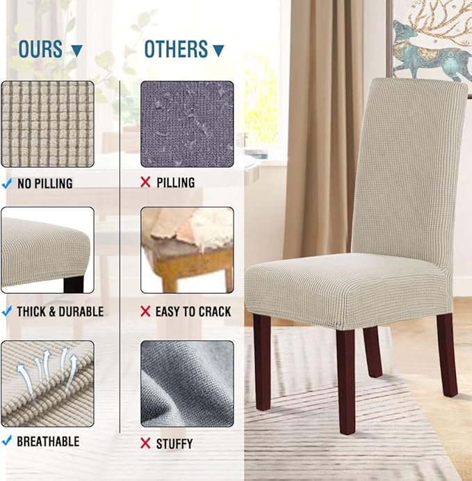 H.VERSAILTEX Stretch Dining Chair Covers Set of 4 Chair Covers for Dining Room Parsons Chair Slipcover Chair Protectors Covers Dining, Feature Textured Checked Jacquard Fabric, Island Fossi