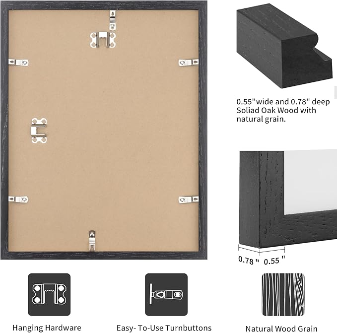 puthiac 12x16 Black Oak Wood Picture Frame - Minimalist 12x16 Poster Frame, 12"x16" Picture Frame Wood, Natural Solid Wooden Picture Frames for Wall Art Photo and Prints (3 Pack, Black)