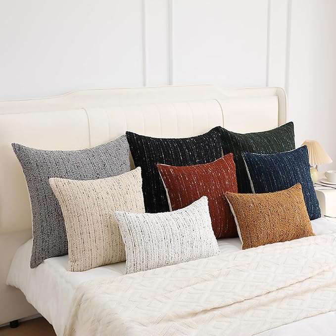 Textured Boucle Pillow Covers 24x24 Neutral Striped Throw Pillows Soft Modern Farmhouse Pillow Cases, 1pc Decorative Accent Square Couch Cushion Cover for Bed Sofa Chair, Cream Brulee