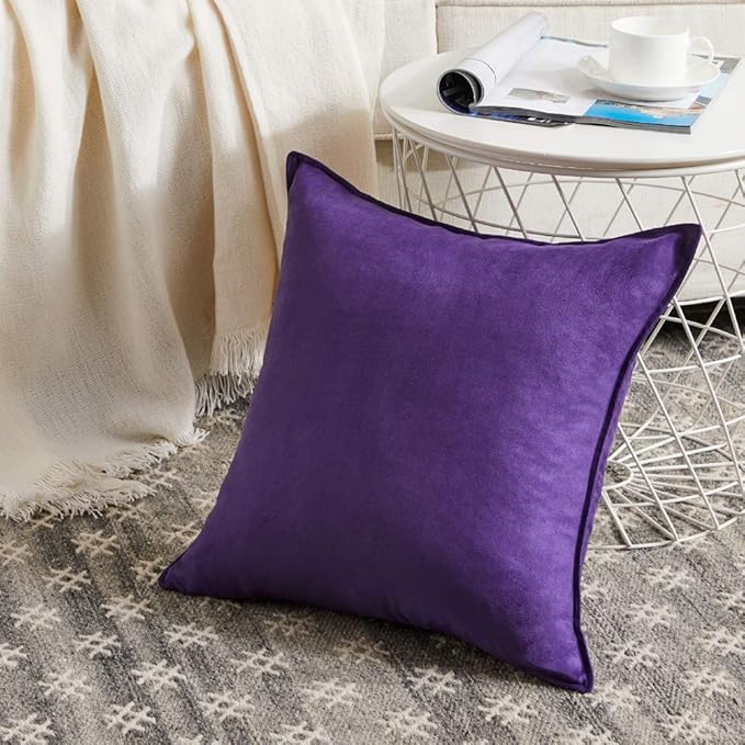 Fancy Homi Purple 26x26 Pillow Covers Set of 2, Euro Pillow Sham 26x26, Super Soft Faux Suede Square Solid Big Throw Pillow Covers for Couch Bedroom 66x66 cm