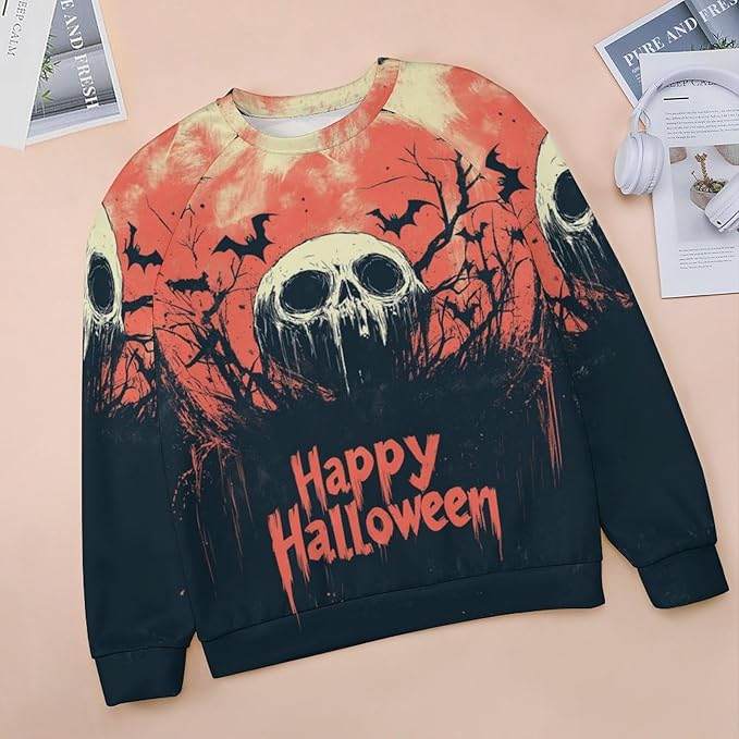 Halloween Sweatshirts for Women Funny and Spooky Print Crewneck Oversized Pullover Outdoor Lounge Fashion Sweater