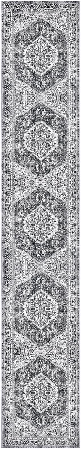 KOZYFLY Runners for Hallways 2x12 Ft Extra Long Washable Kitchen Runner Rug Boho Runner Rug for Entryway Indoor Printed Faux Wool Stair Runner Floor Carpet for Stair Kitchen Hall, Grey