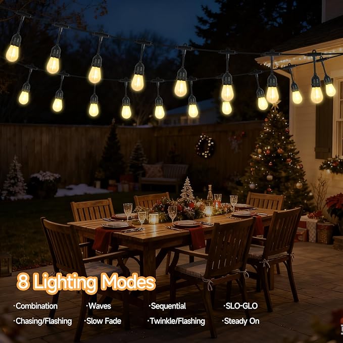 15FT Solar String Lights Waterproof for Outdoor, Patio Lights Solar Powered with USB Port, LED Shatterproof Bulbs,8 Lighting Modes,Solar Light for Camping Backyard Garden (Bulb-Warm White)