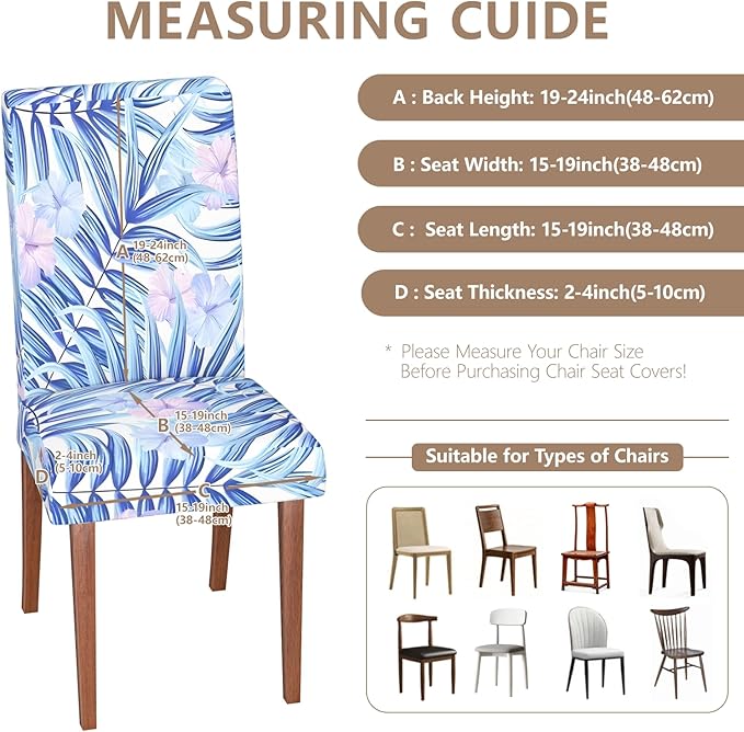 Stretch Dining Chair Covers Set of 6,Floral Print Chair Covers,Soft Removable Washable,Pet Friendly Furniture Protector,Universal Chair Slipcovers for Home, Kitchen,Ceremony Dining Room Seat