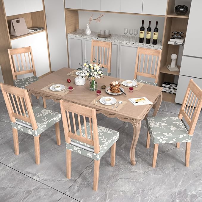 Stretch Dining Chair Seat Covers Set of 4,Dining Chair Slipcovers, Floral Printed Chair Covers,Soft Fabric Washable Upholstered Chair Seat Protector, No Rear Covers for Home Kitchen Dining Room