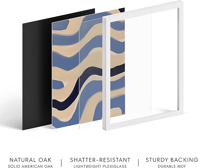 HAUS AND HUES Modern Abstract Wall Art - Blue and Green Living Room Art, Modern Artwork for Walls, Minimalist Picture for Living Room(Blue Abstract Pattern 4, White Frame, 11x14)