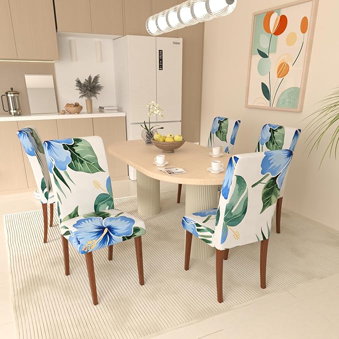 Stretch Dining Chair Covers Set of 4,Floral Print Chair Covers,Soft Removable Washable,Pet Friendly Furniture Protector,Universal Chair Slipcovers for Home, Kitchen,Ceremony Dining Room Seat