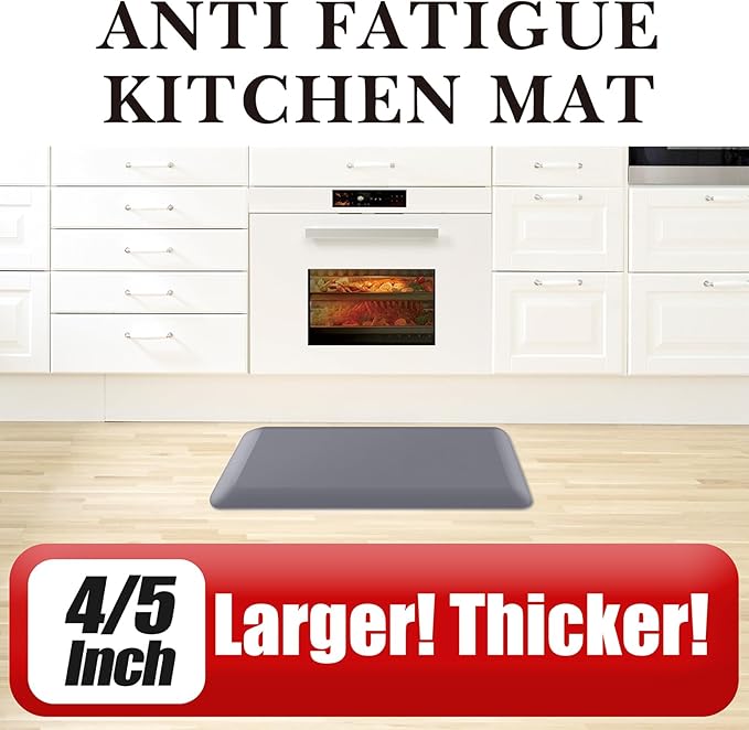 4/5 Inch Thick Kitchen Mat - Cushioned Anti Fatigue Mats for Kitchen Floor - Easy to Clean, Waterproof, Non-Slip Kitchen Rug for Sink, Office, Kitchen (22''x36'' Grey)
