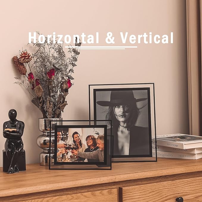 IZIDDO 9x11 Picture Frames Set of 2, 8.5x11 Black Glass Photo Frame, Only for Tabletop Display, Gift Picture Frame, Horizontally or Vertically (9x11, Black)