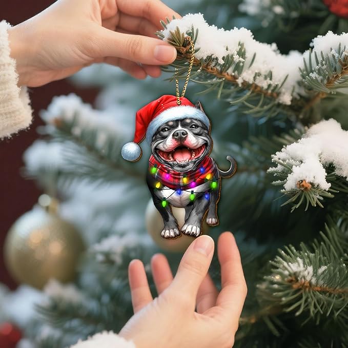 34HD Pit Bull Christmas Ornament Wooden 2-Side Printed, Dog Gifts for Dog Lovers, Christmas Decor for Trees