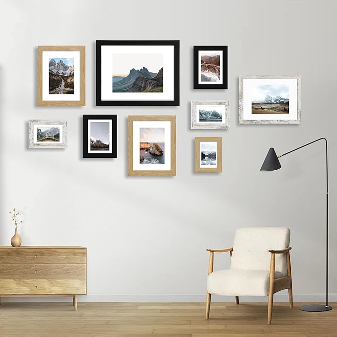 4x6 Picture Frame Set of 2, Made of Real Glass and Natural Oak Wooden Frame - Display Pictures 3.5x5 with Mat or 4x6 Without Mat, 4 by 6 Photo Frame for Wall or Tabletop Display