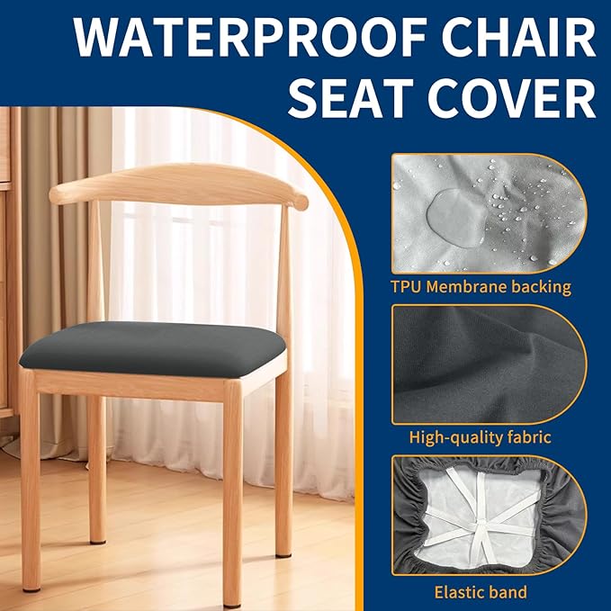 Waterproof Dining Chair Seat Covers Set of 6, Removable Washable Kitchen Chair Seat Slipcovers, Dining Room Chair Seat Covers for Home, Restaurant, Banquet