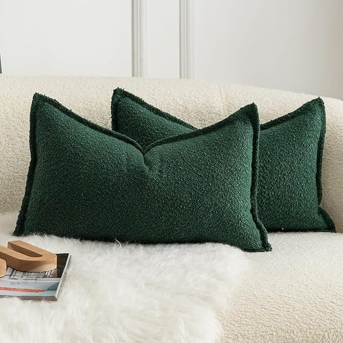 MANDIOO Pack of 2 Decorative Throw Pillow Covers Accent Solid Woven Textured Cushion Covers Pillow Cases Bedroom Living Room Sofa Home 12 x 20 Inch Green