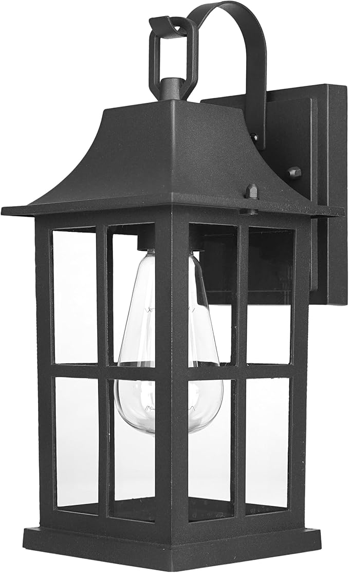 Porch Lights Outdoor, Modern Black Exterior Light Fixture with Clear Glass Shade，Outdoor Light Fixture， for Patio Yard House Hallway Doorway Garage