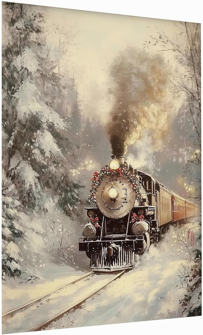 Winter Wall Art,Vintage Train in Snow Print,Nostaltic Steam Locomotive Scene,Holiday Train Print,Snowy Train Scene Print,Nostalgic Winter Art,Winter Holiday Decor16x24inch Unframed