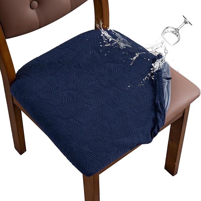 Waterproof Seat Cover for Dining Room Chair Seat Covers Washable Kitchen Chair Seat Slipcovers Protector (Navy Blue, 6 PCS)