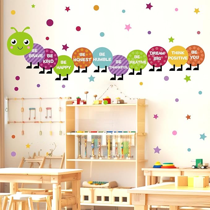 Large Kids Nursery Wall Stickers Colorful Motivational Wall Decal Multicolor Polka Dot Walls Vinyl Sticker Be Kind Art Mural Decals for Baby Boys Girls Bedroom Playroom Classroom Decor 20.9" x 102.2"