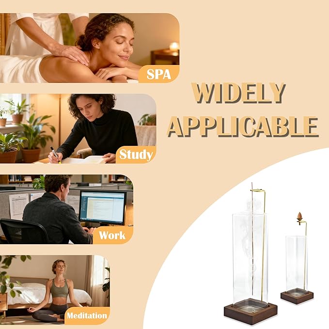 1 Pack HZCPENG Incense Holder, 2 in 1 Incense Burner for Sticks or Backflow Incense, Anti-ash Square Incence-Stick Holder with Wooden Base for Meditation, Yoga, Relaxation, and Home Décor