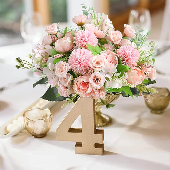 ASTRYAS Artificial Flowers, 2PCS Small Silk Flowers for Home Decor Indoor Fake Bouquet Faux Floral Arrangements Dining Table Centerpieces for Kitchen Bridal Wedding Party Decor, Pink