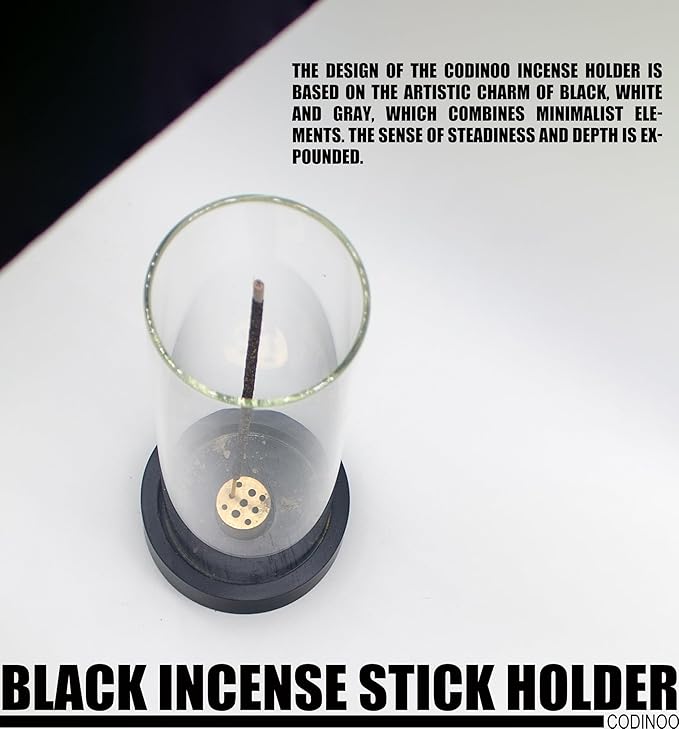 2 pcs Incense Holder for Sticks,Modern Incense Stick Holder with Glass Ash Catcher[Anti ash Flying], Incense Burner Holder,Zen Glass Incense Holder,for Spa Home Decor Yoga Meditation[Black] (2, Black)