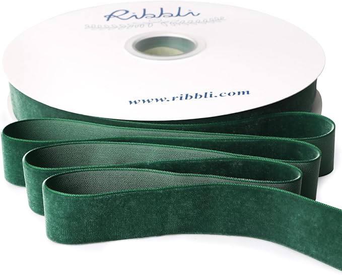 Ribbli Forest Green Velvet Ribbon 1 Inches Continuous 25 Yard Spool Forest Green Christmas Ribbon for Gift Wrapping Crafts Home Decor