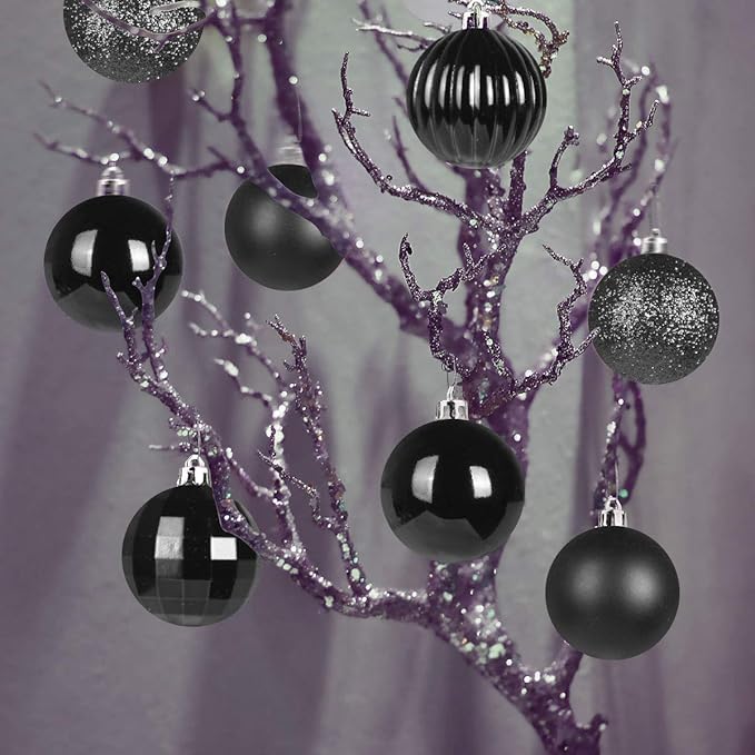 Black 4.0" Large Christmas Balls - Christmas Tree Decoration Ornaments Shatterproof Hanging Balls for Birthday Halloween Holiday Wedding Decorations Set of 4pcs