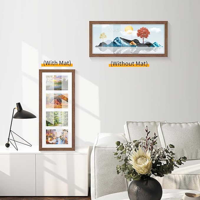 8x20 Oak Wood Picture Frame - 8x20 Photo Frame with Mat Display 4Pcs 4x6 Photos, 4x6 Picture Frame Wood, Natural Solid Wooden Picture Frames for Wall Art Photo and Prints(3 Pack, Walnut)
