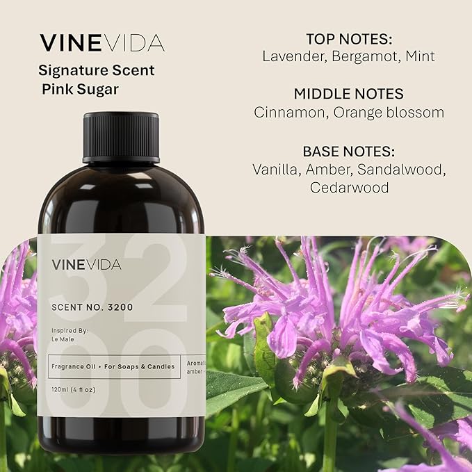 VINEVIDA [4oz] (Our Version of) Jean Paul Gaultier Le Male Fragrance Oil for Candle Making Scents Soap Making, Perfume Oils, Soy Candles, Home Diffusers, Bath Scent Bomb Oils 4 Fl Oz (Pack of 1)