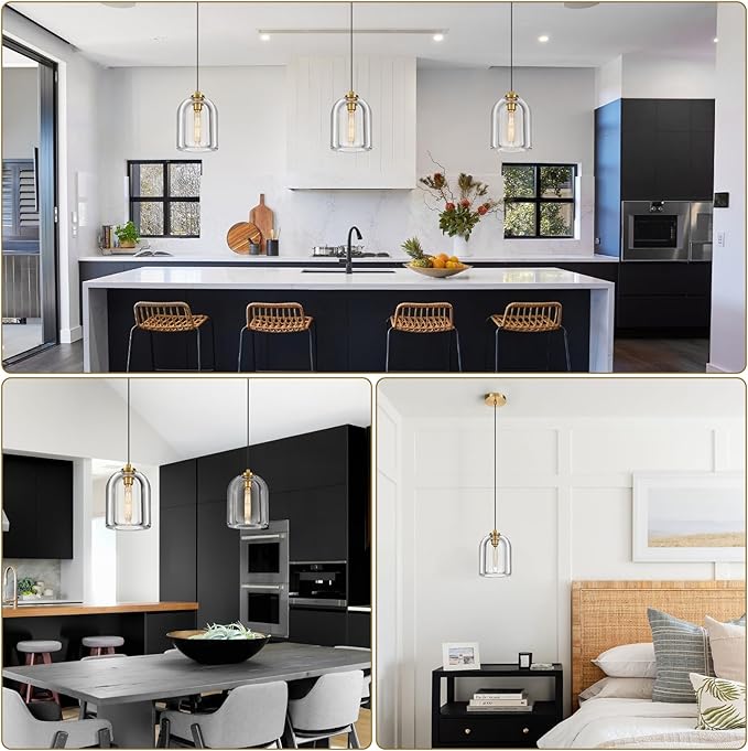 Crystal Pendant Light Kitchen Island: 5.1" Vintage Brass Hanging Lights above Dining Table - Modern K9 Crystals Lighting over Kitchen Sink - Luxury Gold Cylinder Pendants Light Fixtures Bulbs Included