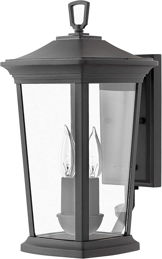 Hinkley Bromley Medium Wall Mount Lantern - Aluminum, 2-Light, Clear Glass, Bulbs Included - Museum Black Finish