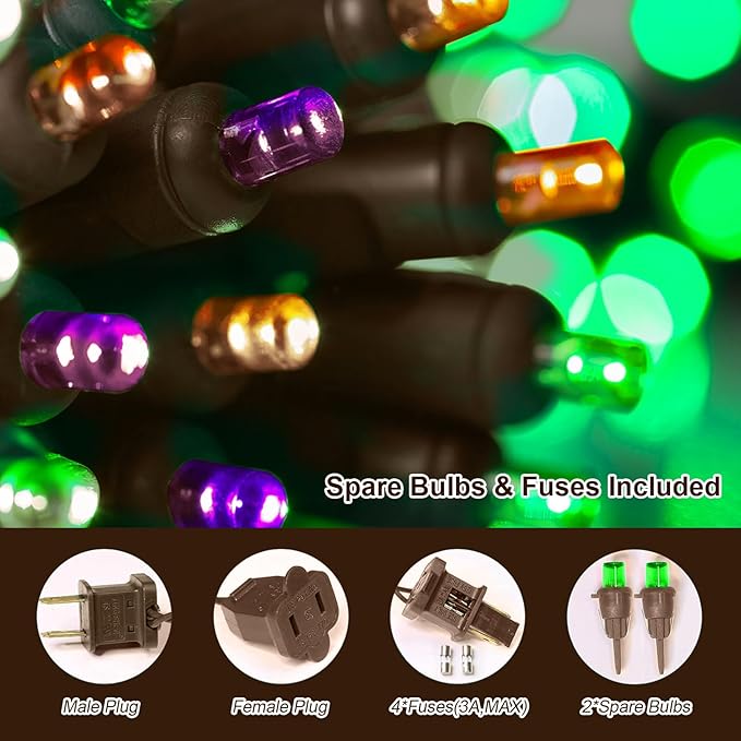 LAMPHOME Orange Purple Green Halloween Lights- 21.6FT 100LED Christmas Lights, Mini led String Light for Indoor Outdoor Home Holiday Party Wedding Independence Day Decoration