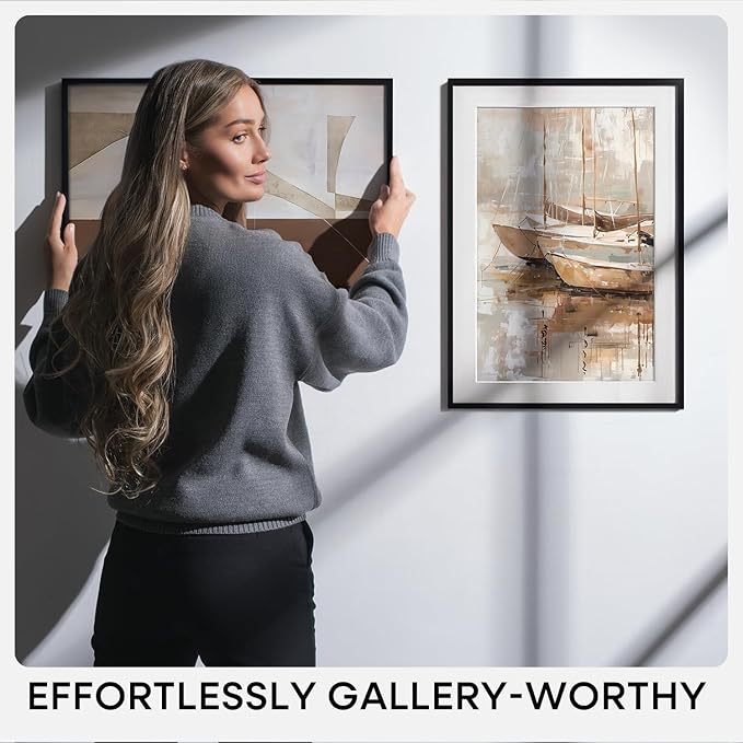 Homeforia 12x16 Picture Frame Black, High End Metal 12x16 Poster Frames with Mat 9x12 for Photo, 12 x 16 Black Frame Matted to 9 by 12 inch Print, 16x12 Thin Frames, Tempered Glass, Wall Kit, Set of 2