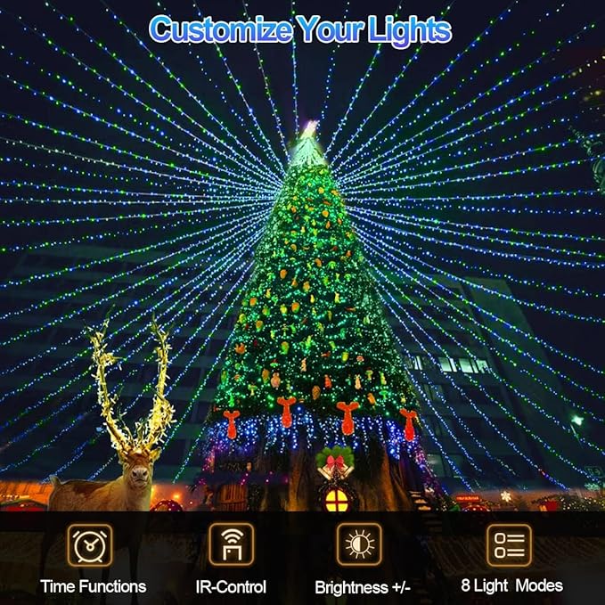 403 FT 1000 LED Christmas Lights Outdoor Fairy Lights Plug In Extra Long String Lights Clear Wire Waterproof 8 Modes Timer for Outside House Tree Garden Yard Wedding Party Decorations-Blue and Green
