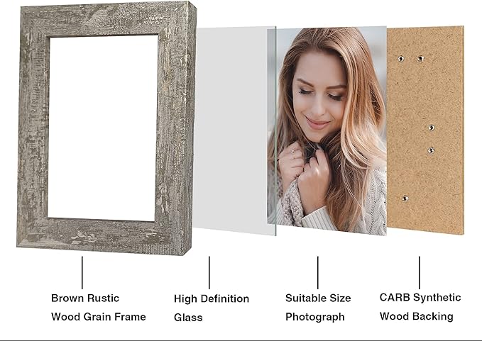 iRahmen 5x7 Picture Frame Set of 4, High Definition Glass Distressed Moss Green Frame, 5 x 7 Wood Photo Frames for Tabletop Display and Wall Mounting